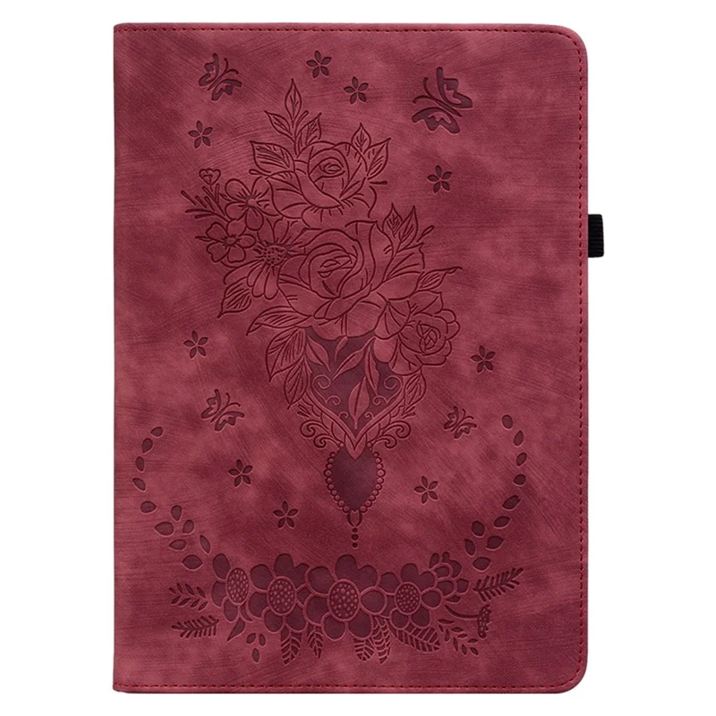 For Honor Pad X8 Pro / Pad X9 Capa com Estampa de Borboleta e Rosa em Couro PU - Vermelho