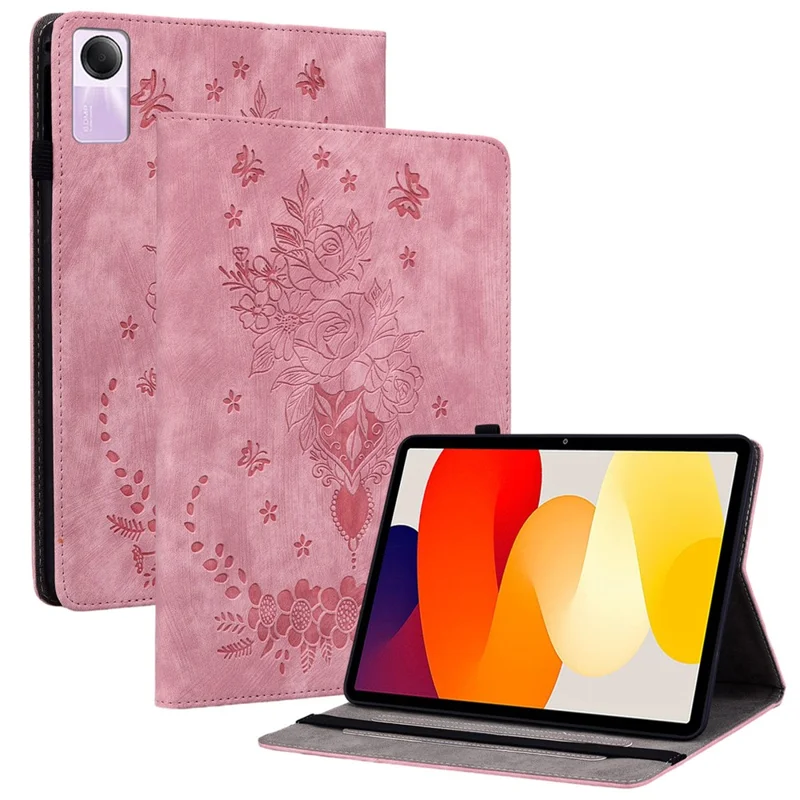 For Xiaomi Redmi Pad SE Case PU Leather Imprinted Card Holder Tablet Cover - Pink