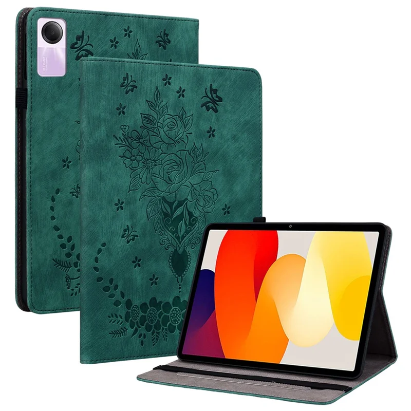 For Xiaomi Redmi Pad SE Case PU Leather Imprinted Card Holder Tablet Cover - Green