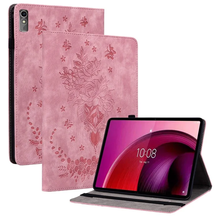 Pour Lenovo Tab M10 5G Étui en Cuir Papillon Rose Estampé Étui Support Tablette - Rose