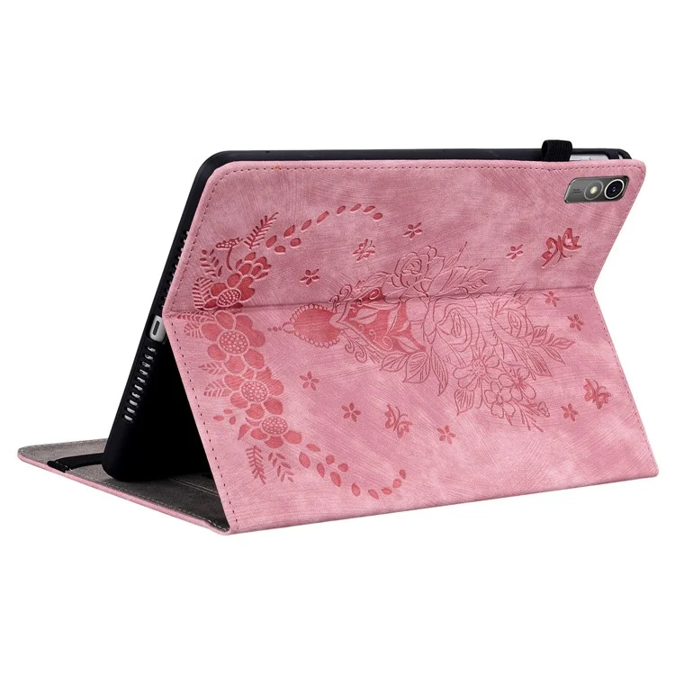 Pour Lenovo Tab M10 5G Étui en Cuir Papillon Rose Estampé Étui Support Tablette - Rose
