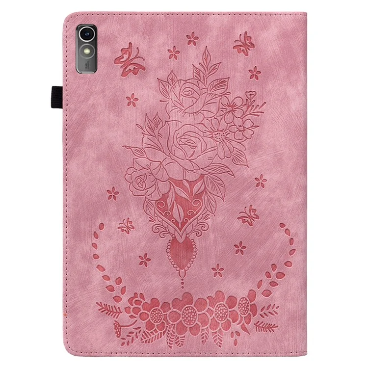 Pour Lenovo Tab M10 5G Étui en Cuir Papillon Rose Estampé Étui Support Tablette - Rose