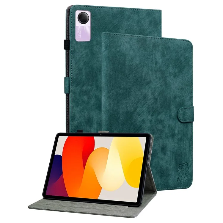 For Xiaomi Redmi Pad SE Cover Cute Tiger Imprint Leather Tablet Case with Card Slots - Green