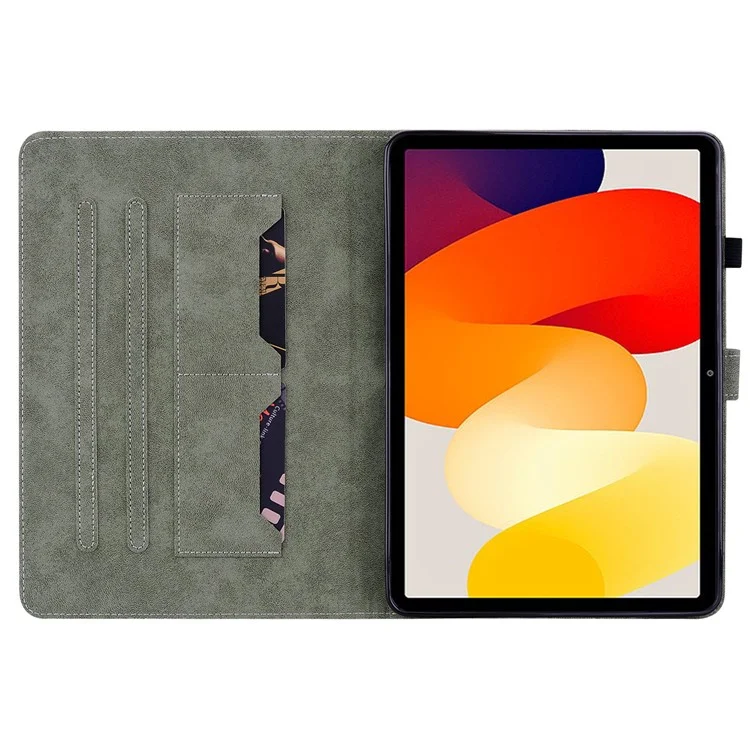 For Xiaomi Redmi Pad SE Cover Cute Tiger Imprint Leather Tablet Case with Card Slots - Green