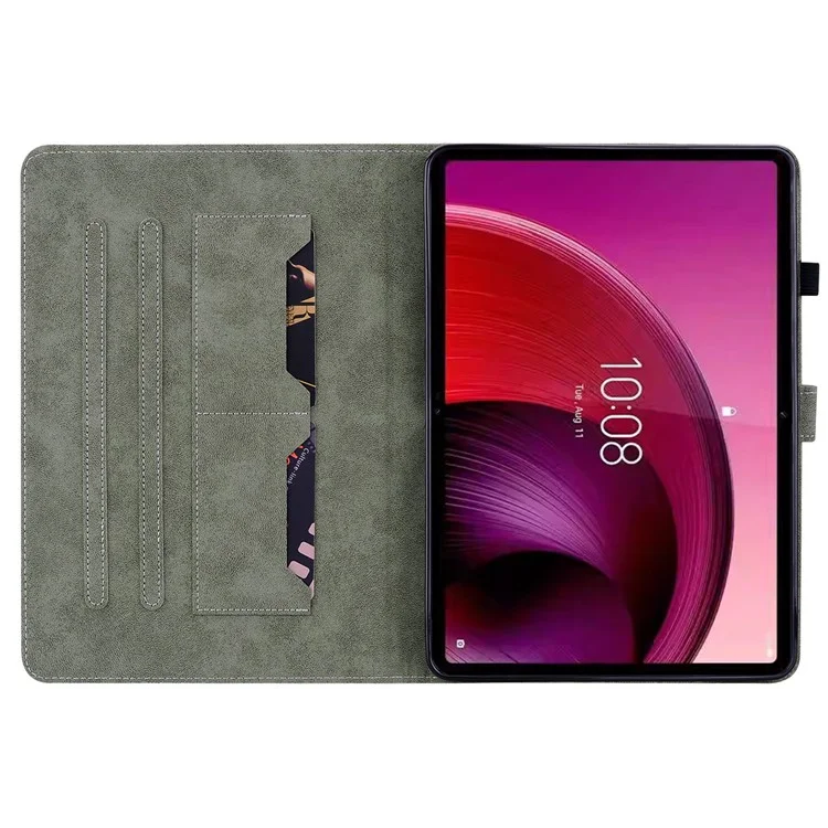 For Lenovo Tab M10 5G Anti-drop Case Imprinted PU Leather Card Holder Tablet Cover - Green