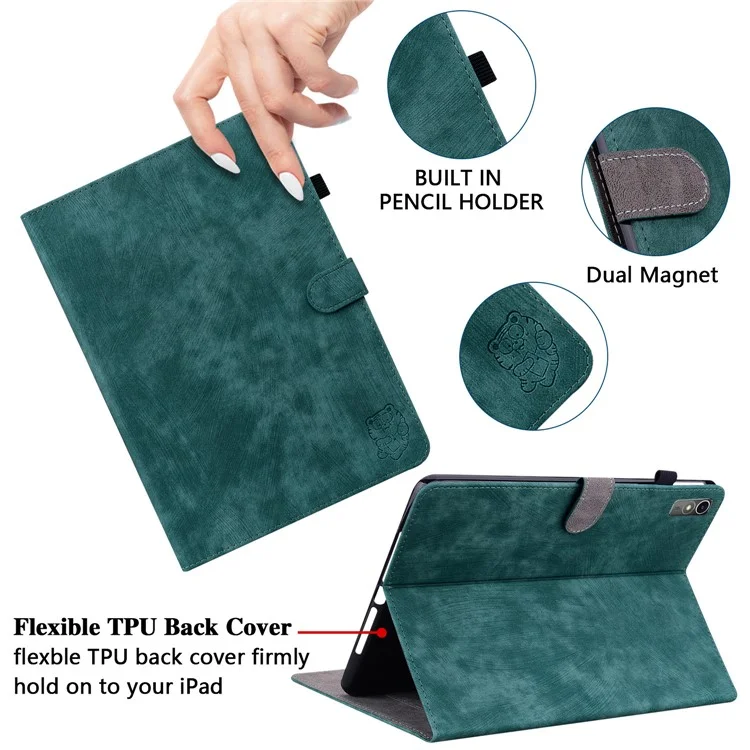 For Lenovo Tab M10 5G Anti-drop Case Imprinted PU Leather Card Holder Tablet Cover - Green