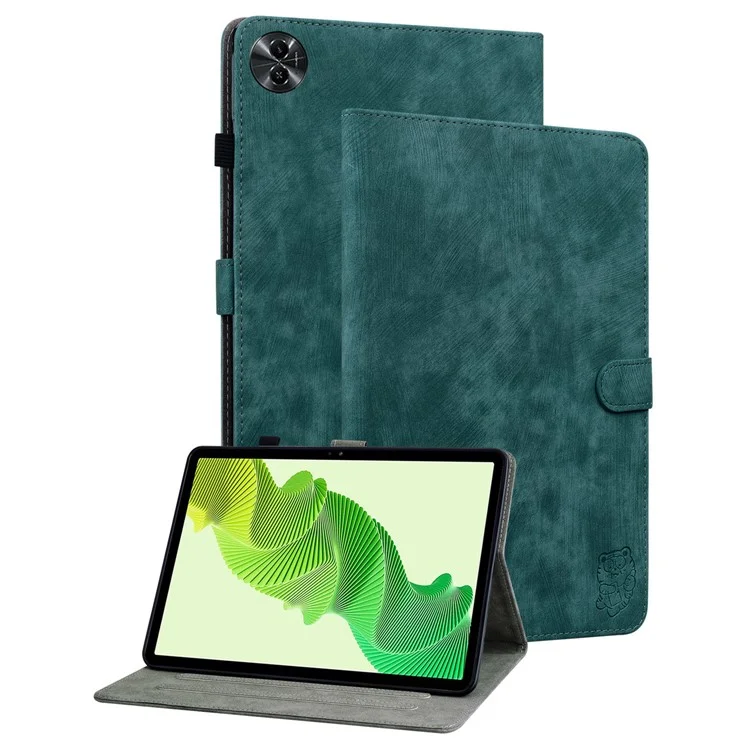 For Realme Pad 2 PU Leather Case Imprinted Card Holder Tablet Stand Cover - Green