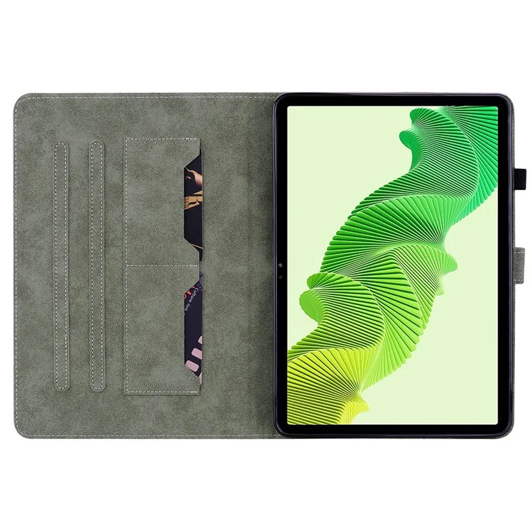 For Realme Pad 2 PU Leather Case Imprinted Card Holder Tablet Stand Cover - Green