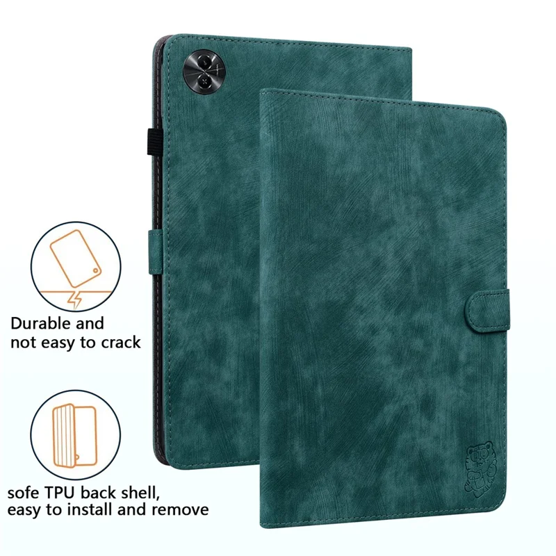 For Realme Pad 2 PU Leather Case Imprinted Card Holder Tablet Stand Cover - Green