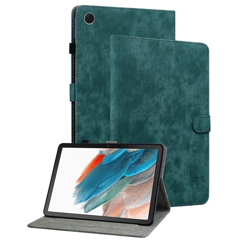 For Samsung Galaxy Tab A9 Leather Cover Cute Tiger Imprint Adjustable Stand Tablet Case - Green