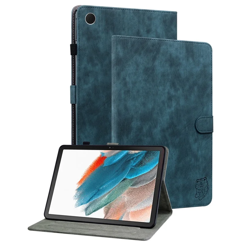 Para Samsung Galaxy Tab A9 Capa de Couro Cute Tiger Imprint Ajustável Suporte Capa Tablet - Azul Escuro