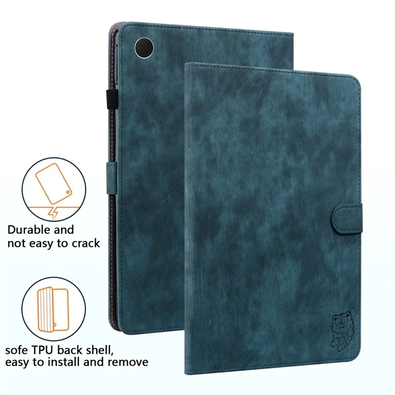 Para Samsung Galaxy Tab A9 Capa de Couro Cute Tiger Imprint Ajustável Suporte Capa Tablet - Azul Escuro