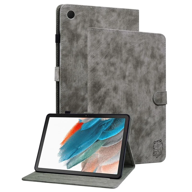 Folia do Samsung Galaxy Tab A9 z nadrukiem uroczonego tygrysa, regulowany stojak, etui z kolorowej skóry - Szary