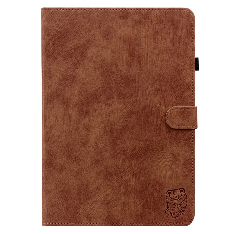 For Samsung Galaxy Tab A9 Leather Cover Cute Tiger Imprint Adjustable Stand Tablet Case - Brown