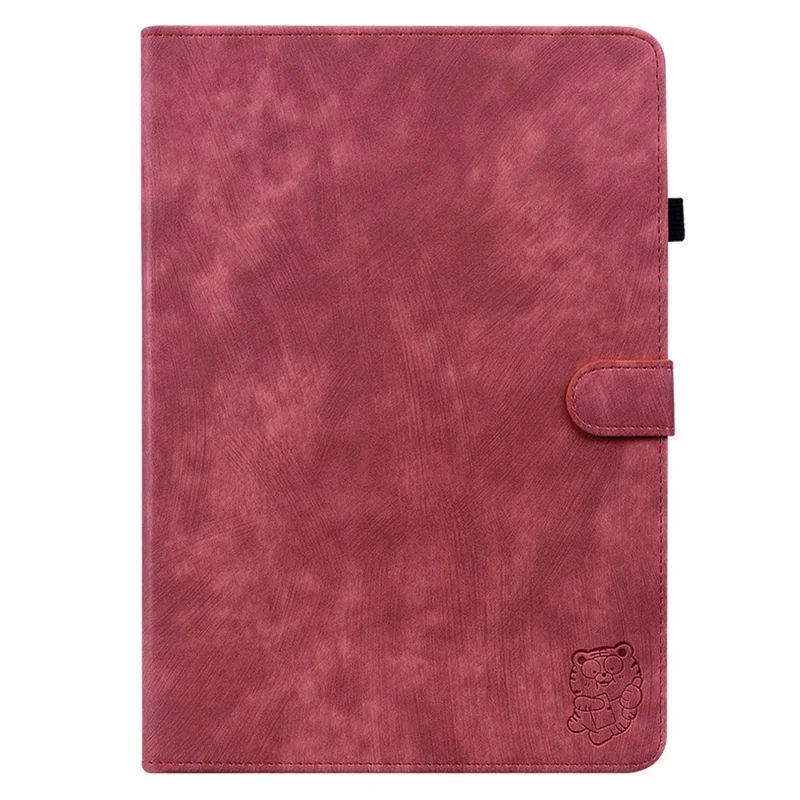 For Samsung Galaxy Tab A9 Leather Cover Cute Tiger Imprint Adjustable Stand Tablet Case - Red