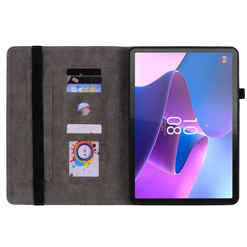 For Lenovo Tab P12 Tablet Cover PU Leather Card Holder Butterfly Rose Imprinted Case - Rose