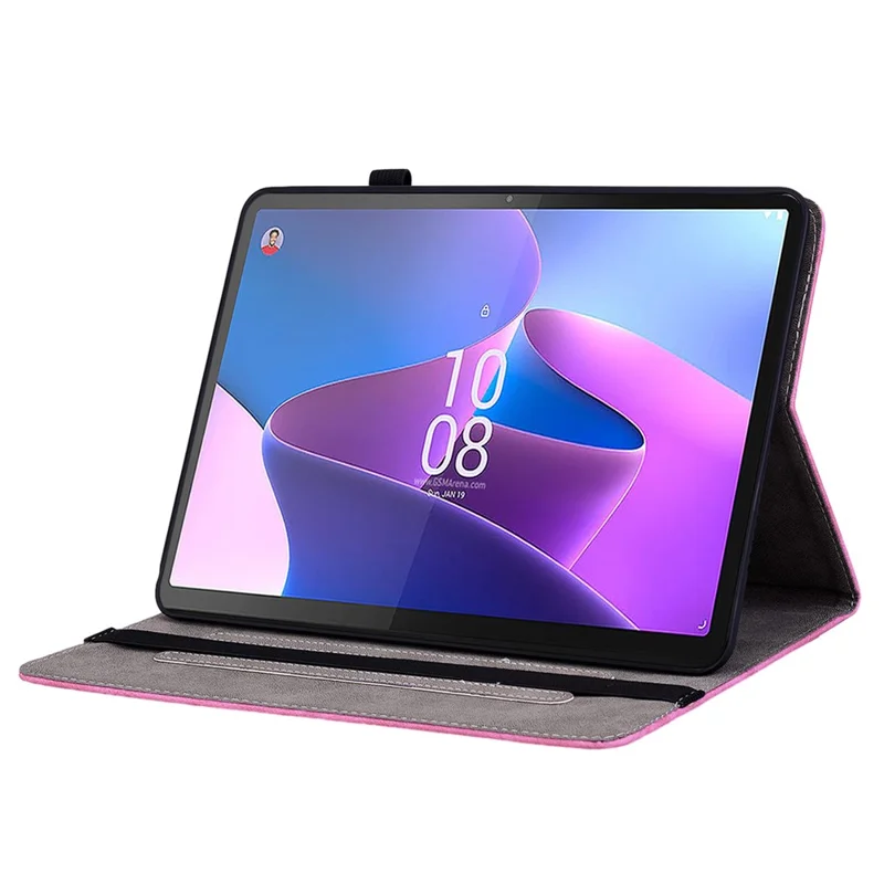 For Lenovo Tab P12 Tablet Cover PU Leather Card Holder Butterfly Rose Imprinted Case - Rose