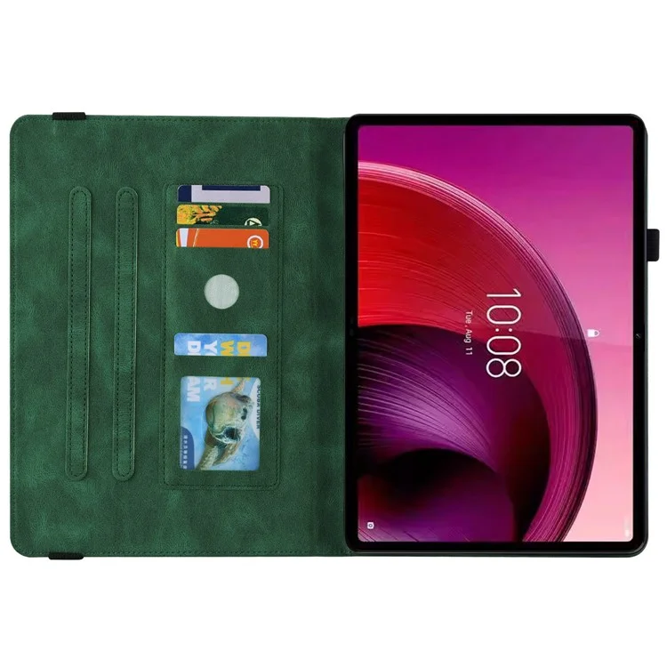 For Lenovo Tab M10 5G PU Leather Case Stand Card Holder Imprinted Tablet Cover - Green
