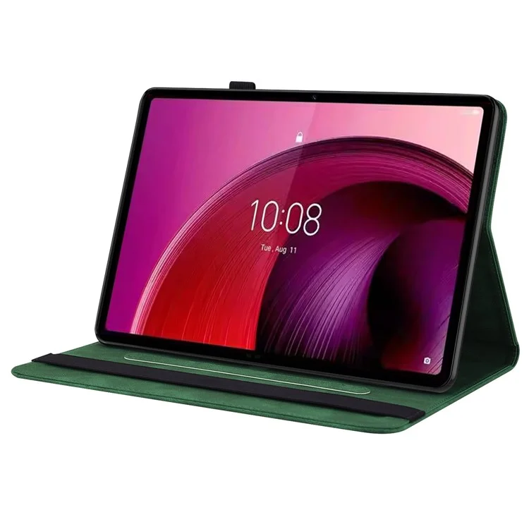 For Lenovo Tab M10 5G PU Leather Case Stand Card Holder Imprinted Tablet Cover - Green
