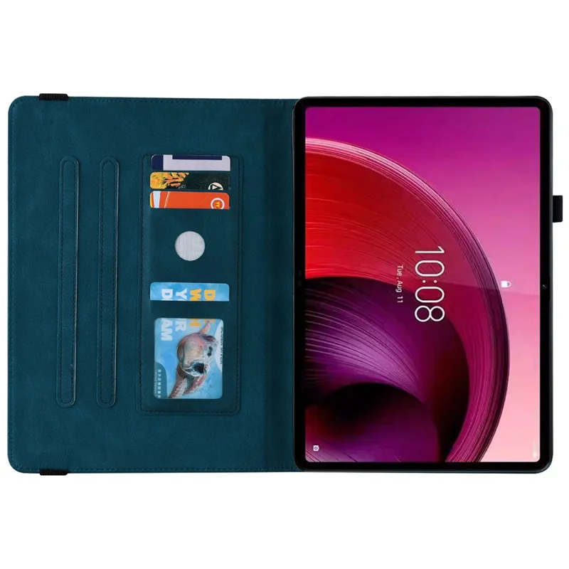 For Lenovo Tab M10 5G PU Leather Case Stand Card Holder Imprinted Tablet Cover - Dark Blue