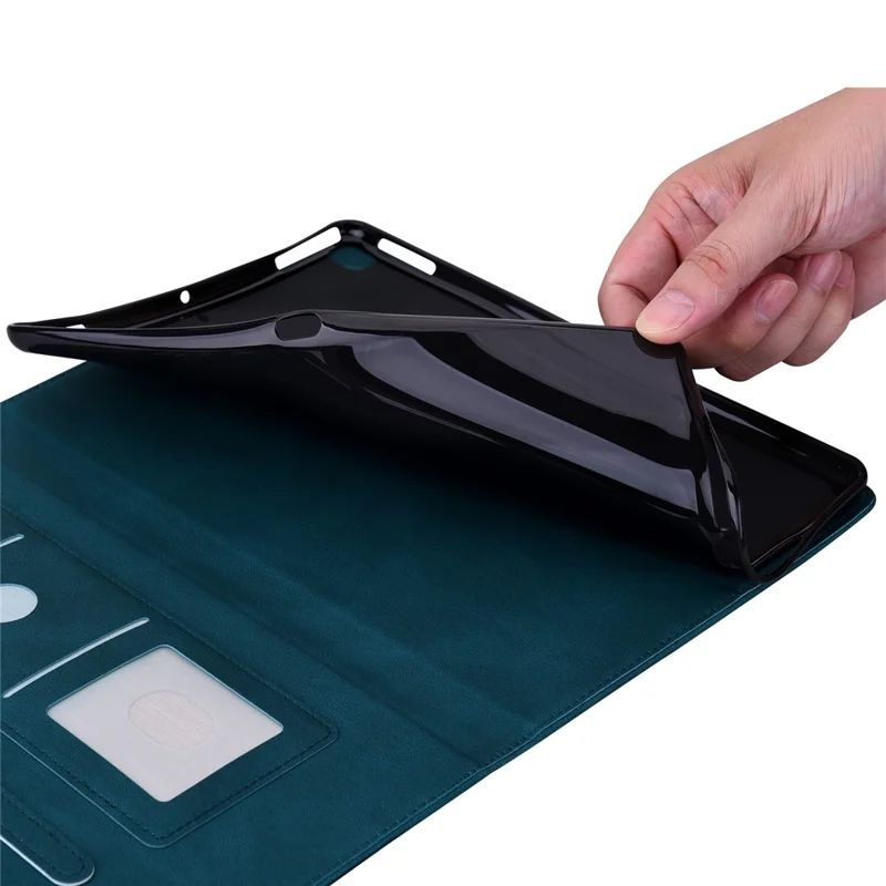 For Lenovo Tab M10 5G PU Leather Case Stand Card Holder Imprinted Tablet Cover - Dark Blue