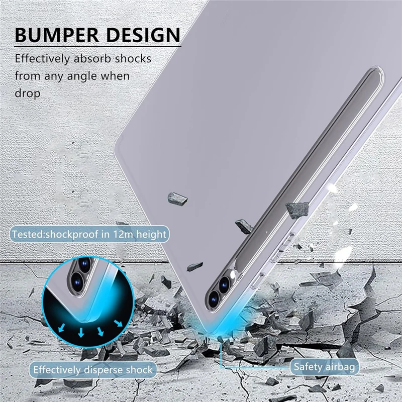 For Samsung Galaxy Tab S9+ Flexible TPU Cover HD Transparent Tablet Case Drop Protection Shell