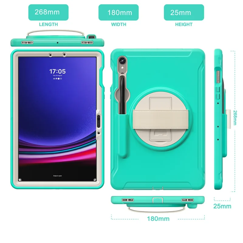 Para Samsung Galaxy Tab S7 T870 / S8 X700 / S9 X710 Case Pc+tpu Kickstand Tampa Com Slot de Caneta - Menta Verde