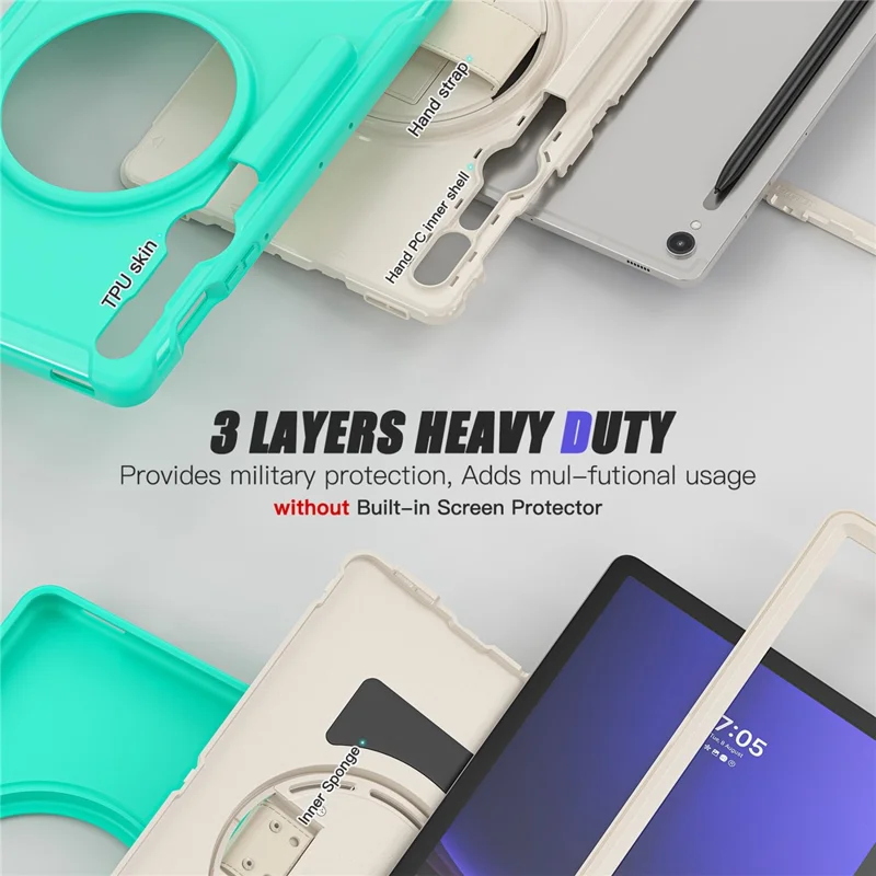 Per Samsung Galaxy Tab S9 FE / S7 T870 / S8 X700 / S9 X710 Custodia PC+TPU con Supporto e Slot per Penna - Verde Menta