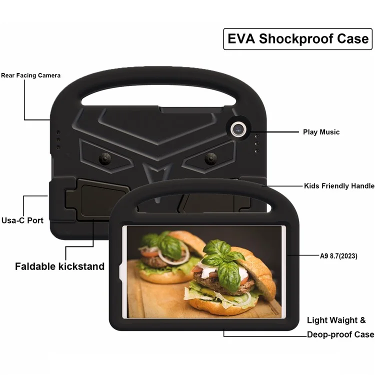 For Samsung Galaxy Tab A9 Case Sparrow Style EVA Tablet Cover with Kickstand - Black