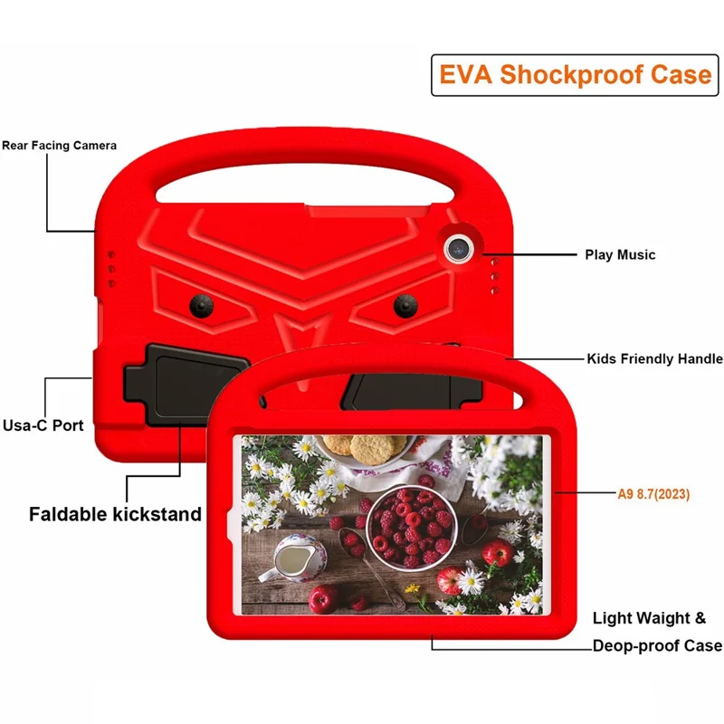 For Samsung Galaxy Tab A11 / A9 Case Sparrow Style EVA Tablet Cover with Kickstand - Red