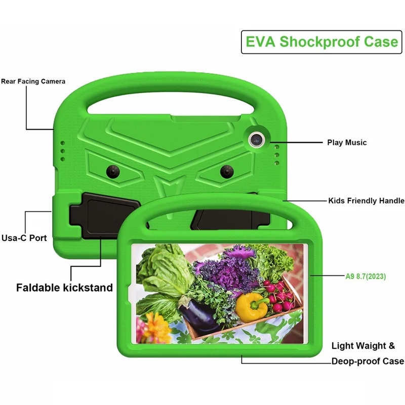 For Samsung Galaxy Tab A11 / A9 Case Sparrow Style EVA Tablet Cover with Kickstand - Green