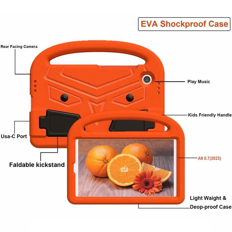 For Samsung Galaxy Tab A11 / A9 Case Sparrow Style EVA Tablet Cover with Kickstand - Orange