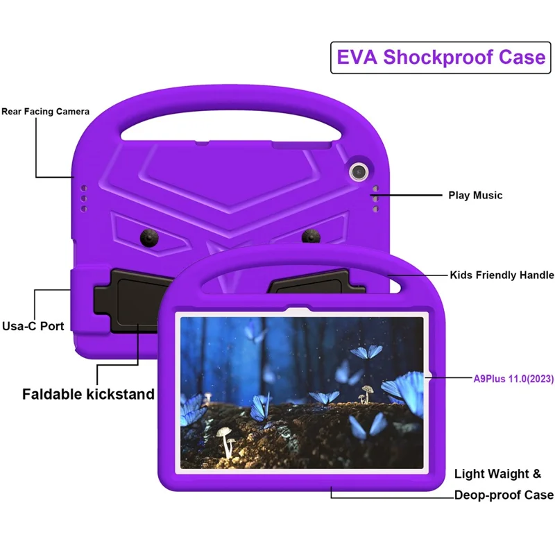 For Samsung Galaxy Tab A11+ / A9+ Case Sparrow Style Hand Grip Kickstand EVA Tablet Cover - Purple
