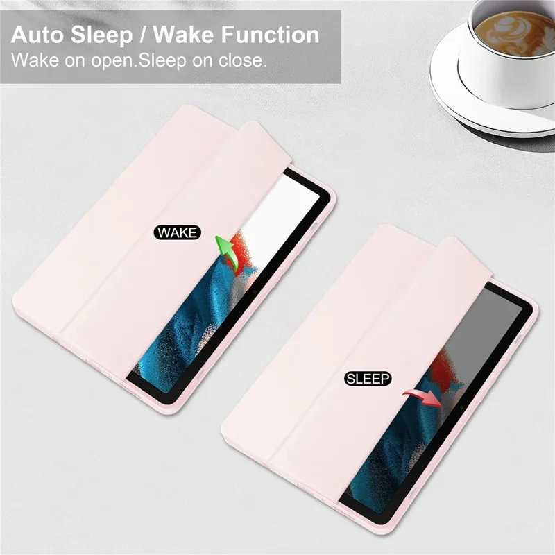 For Samsung Galaxy Tab A11 / A9 Case PU+TPU+Acrylic Clear Back Tablet Cover with Pen Slot - Pink