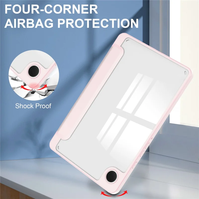 For Samsung Galaxy Tab A11 / A9 Case PU+TPU+Acrylic Clear Back Tablet Cover with Pen Slot - Pink