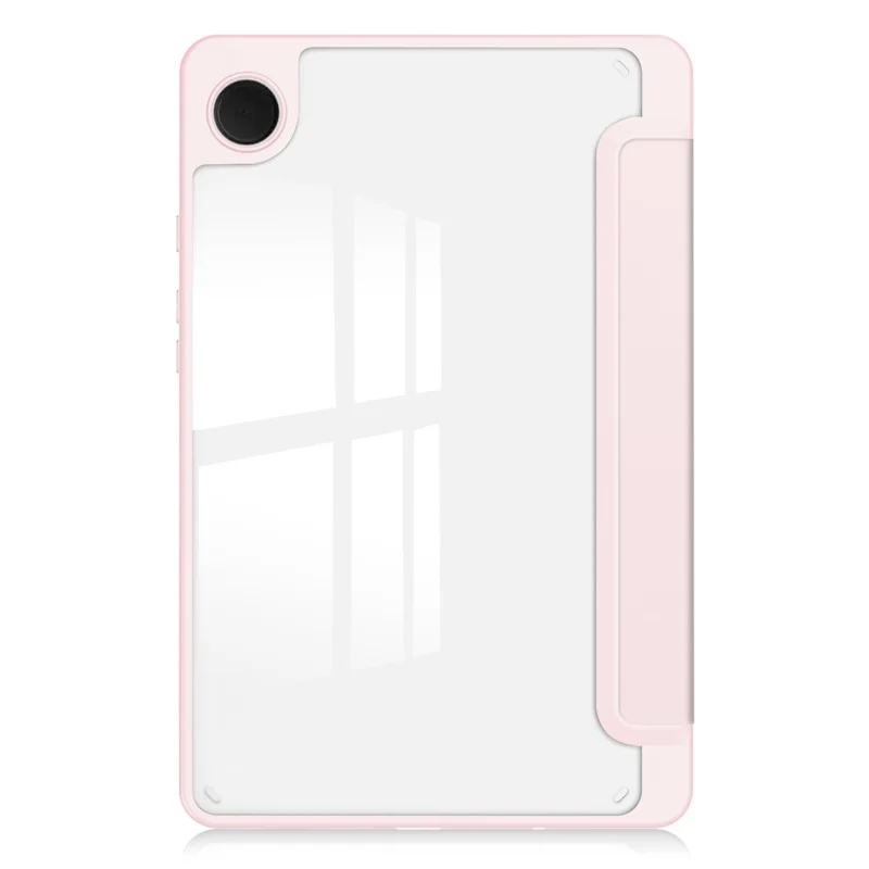For Samsung Galaxy Tab A11 / A9 Case PU+TPU+Acrylic Clear Back Tablet Cover with Pen Slot - Pink