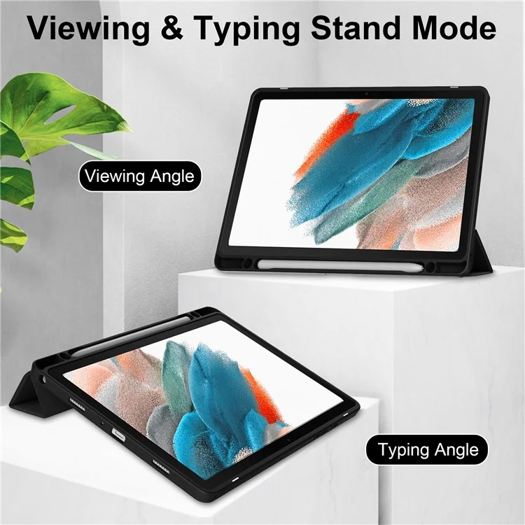Прозрачный задний чехол для Samsung Galaxy Tab A9+ PU+TPU+Акриловый чехол для планшета с отделением для ручки - Черный