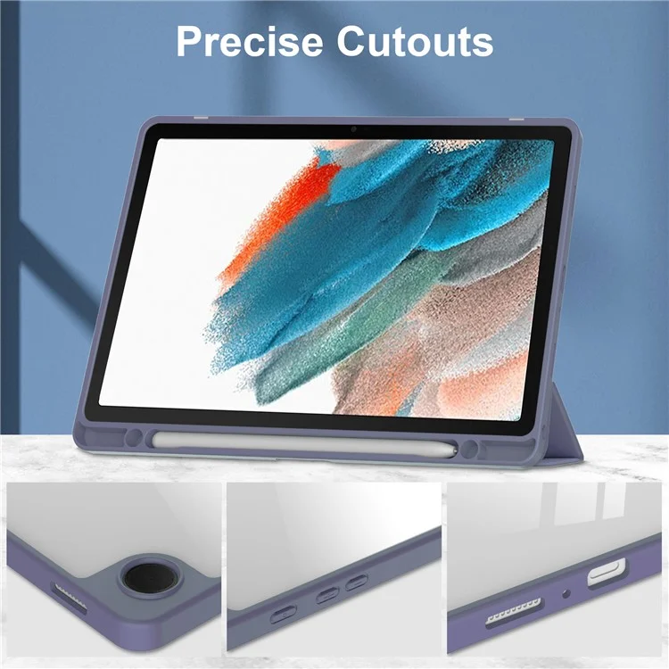Clear Back Cover for Samsung Galaxy Tab A9+ PU+TPU+Acrylic Tablet Case with Pen Slot - Purple