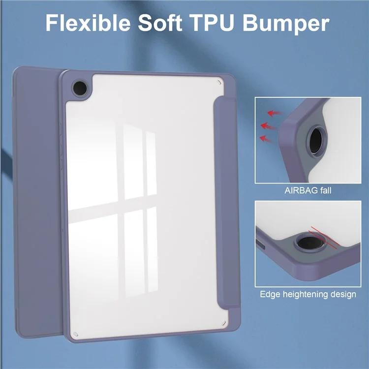 Clear Back Cover for Samsung Galaxy Tab A9+ PU+TPU+Acrylic Tablet Case with Pen Slot - Purple