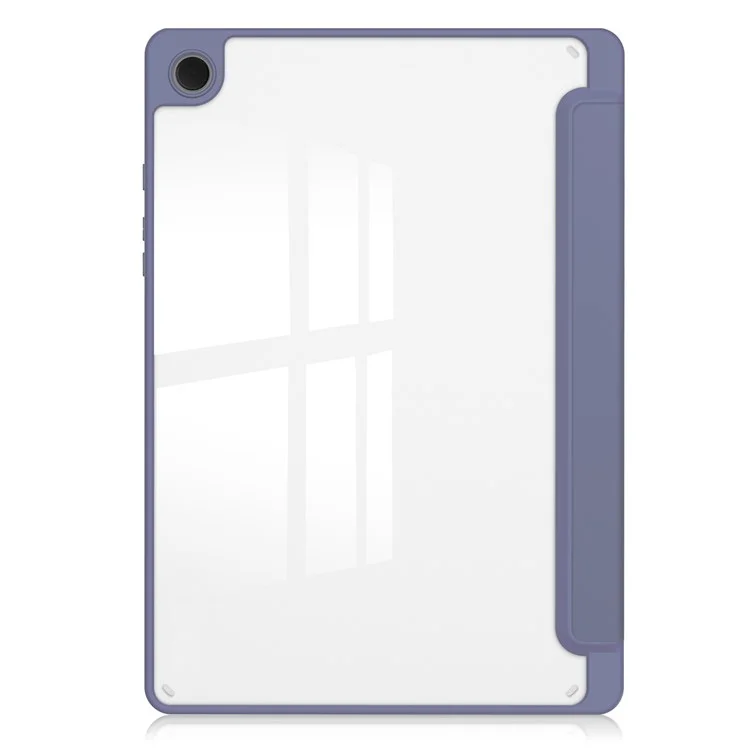 Clear Back Cover for Samsung Galaxy Tab A9+ PU+TPU+Acrylic Tablet Case with Pen Slot - Purple