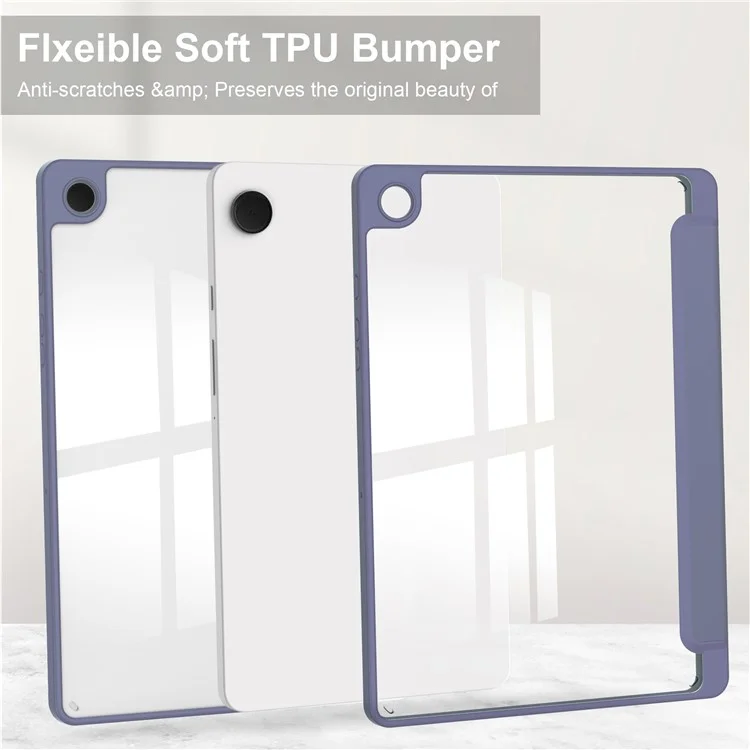 Clear Back Cover for Samsung Galaxy Tab A9+ PU+TPU+Acrylic Tablet Case with Pen Slot - Purple