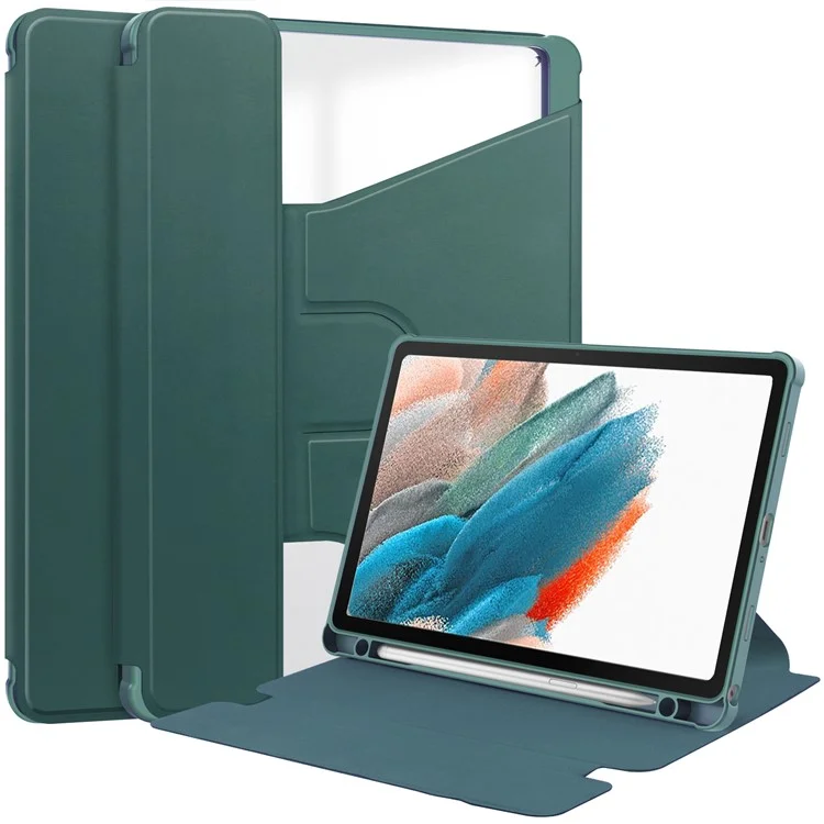 Para Samsung Galaxy Tab A9+ Tablet Case Funda con Soporte Giratorio de 360 Grados PU+Acrílico (sin Teclado) - Verde Negruzco