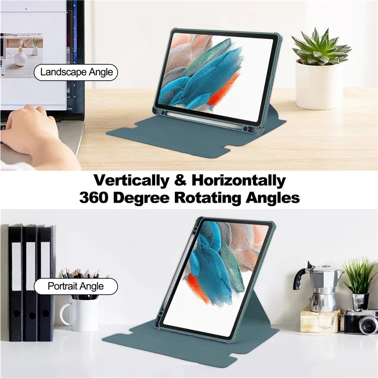 Para Samsung Galaxy Tab A9+ Tablet Case Funda con Soporte Giratorio de 360 Grados PU+Acrílico (sin Teclado) - Verde Negruzco