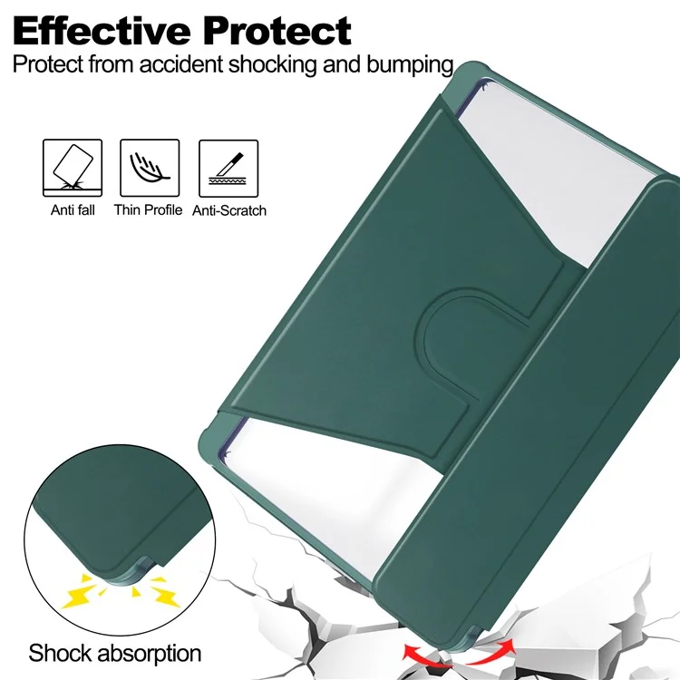 Para Samsung Galaxy Tab A9+ Tablet Case Funda con Soporte Giratorio de 360 Grados PU+Acrílico (sin Teclado) - Verde Negruzco