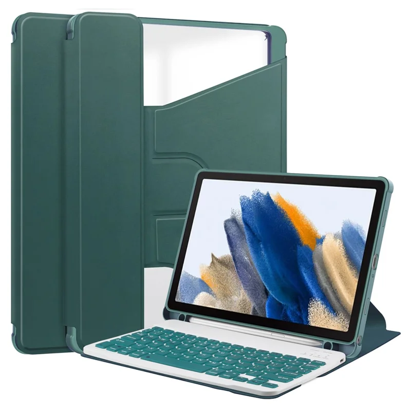 Tablet Case with Bluetooth-compatible Keyboard for Samsung Galaxy Tab A9+ Rotating Stand PU+Acrylic Cover - Blackish Green