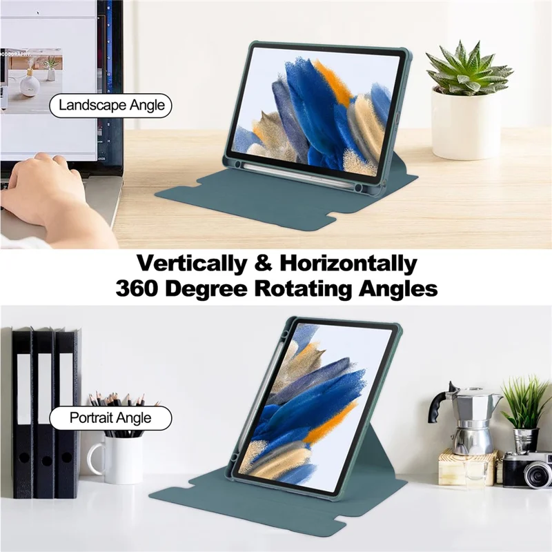 Tablet Case with Bluetooth-compatible Keyboard for Samsung Galaxy Tab A9+ Rotating Stand PU+Acrylic Cover - Blackish Green