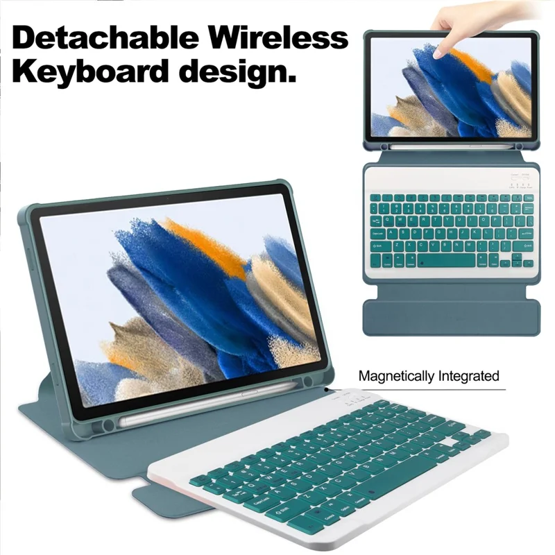 Tablet Case with Bluetooth-compatible Keyboard for Samsung Galaxy Tab A9+ Rotating Stand PU+Acrylic Cover - Blackish Green