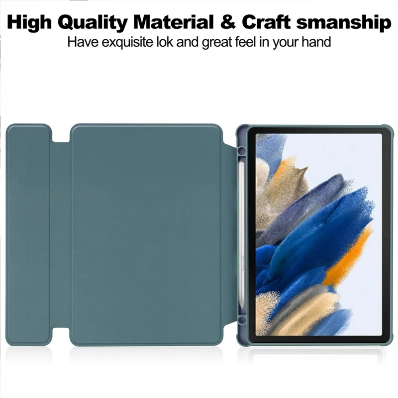 Tablet Case with Bluetooth-compatible Keyboard for Samsung Galaxy Tab A9+ Rotating Stand PU+Acrylic Cover - Blackish Green