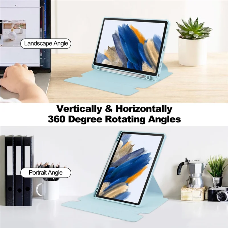 Tablet Case with Bluetooth-compatible Keyboard for Samsung Galaxy Tab A9+ Rotating Stand PU+Acrylic Cover - Sky Blue