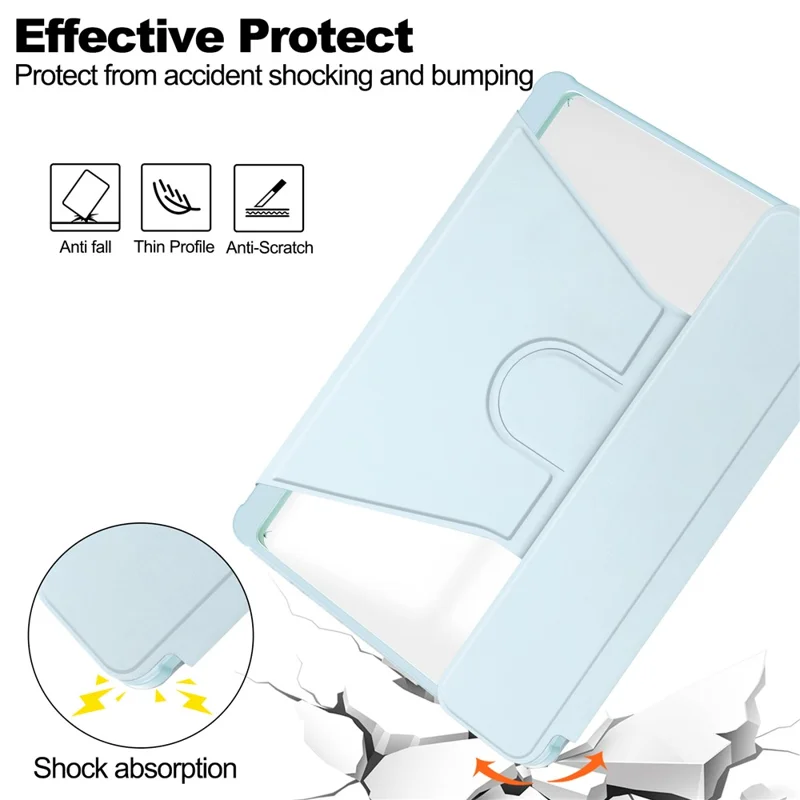 Tablet Case with Bluetooth-compatible Keyboard for Samsung Galaxy Tab A9+ Rotating Stand PU+Acrylic Cover - Sky Blue